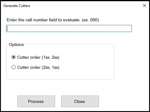 MarcEdit Generate Cutter Numbers Screen