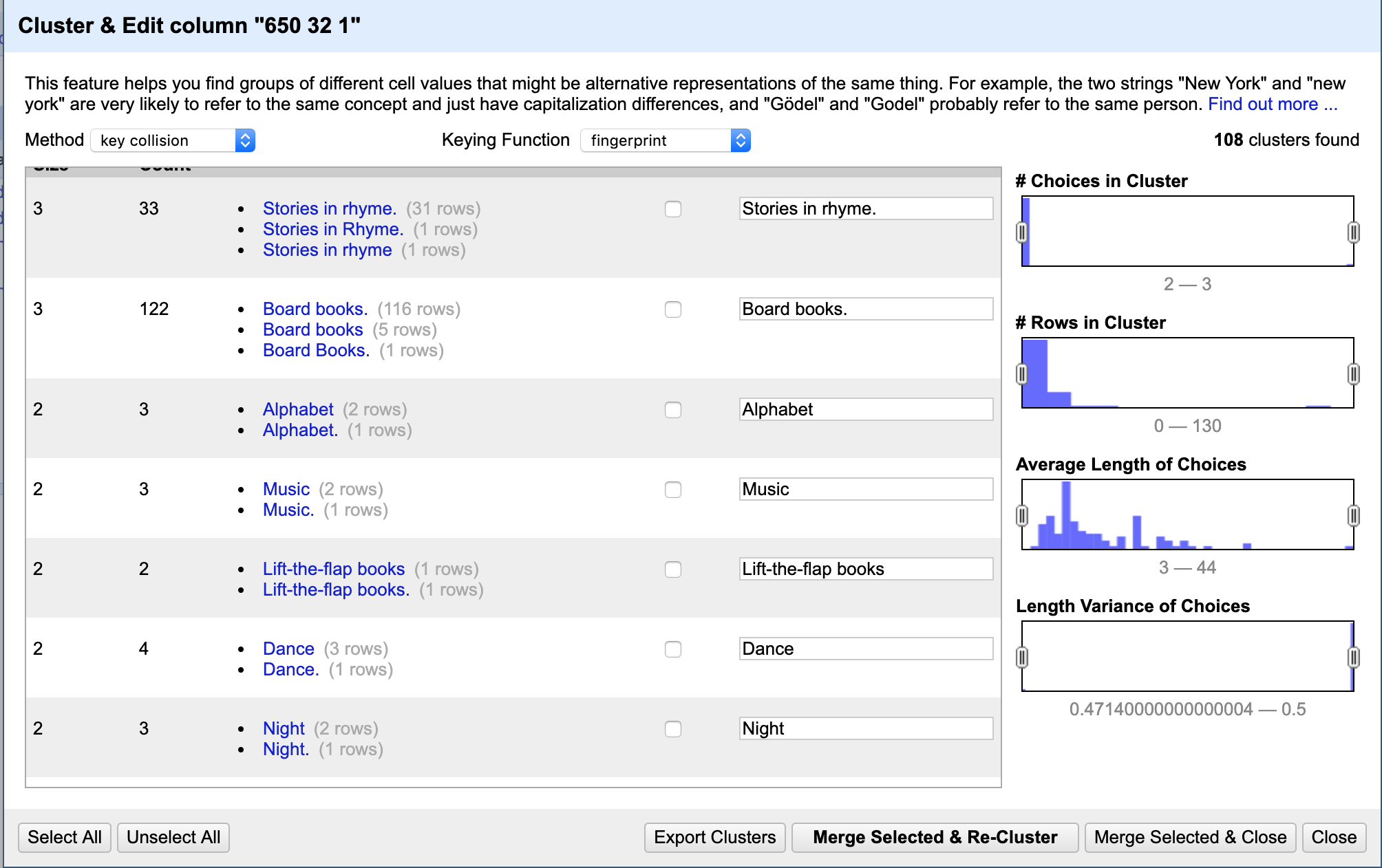 OpenRefine Clustering Tools