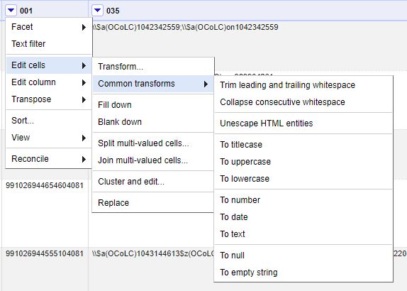 OpenRefine Common Transformation List